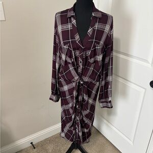 Jennifer Lopez Plaid Button-Up Dress with Tie Waist